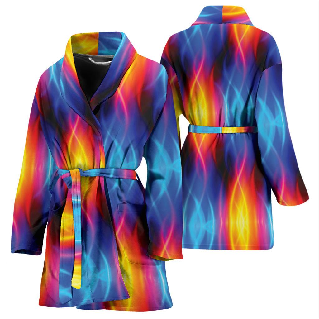 Flame Fire Blue Design Print Women Bath Robe-JTAMIGO.COM