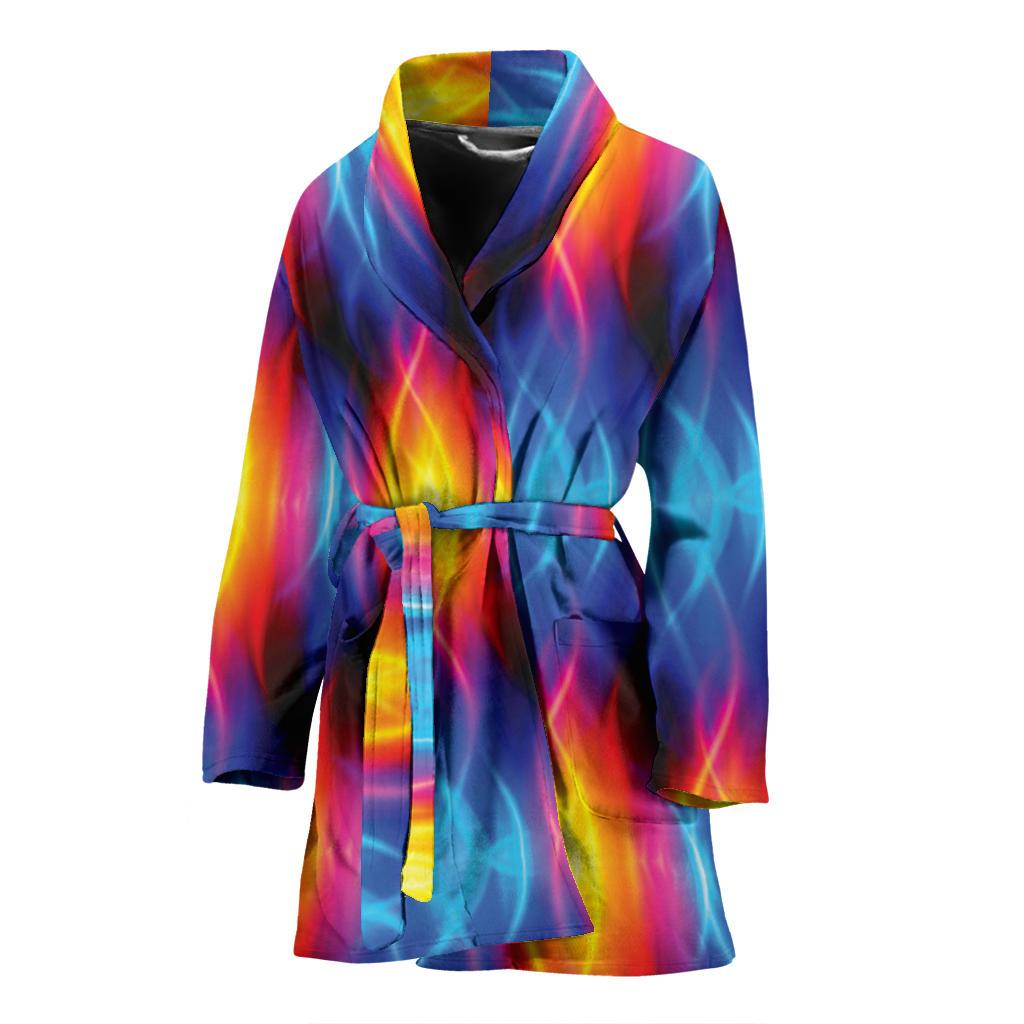 Flame Fire Blue Design Print Women Bath Robe-JTAMIGO.COM