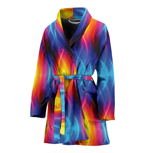 Flame Fire Blue Design Print Women Bath Robe-JTAMIGO.COM