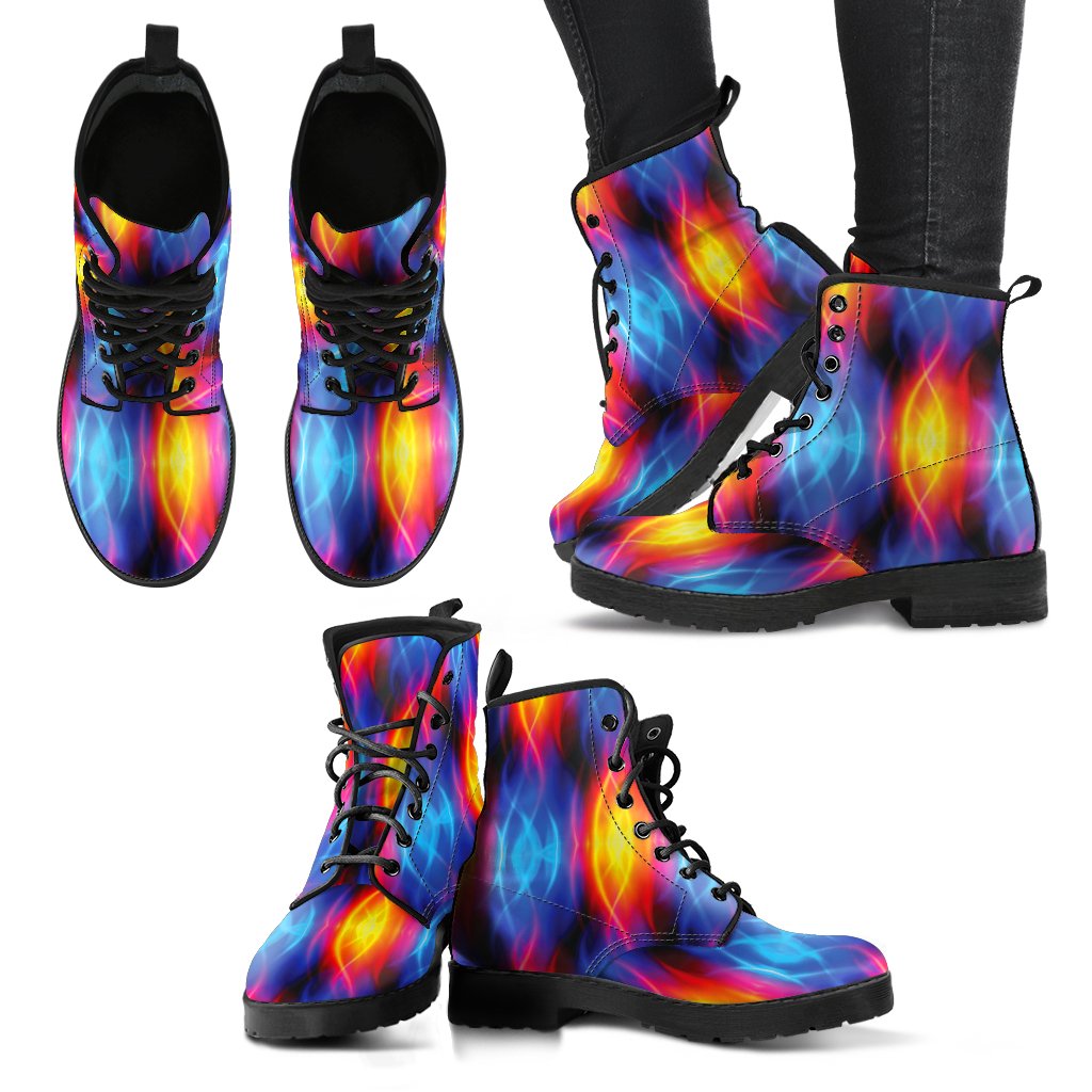 Flame Fire Blue Design Print Women Leather Boots-JTAMIGO.COM