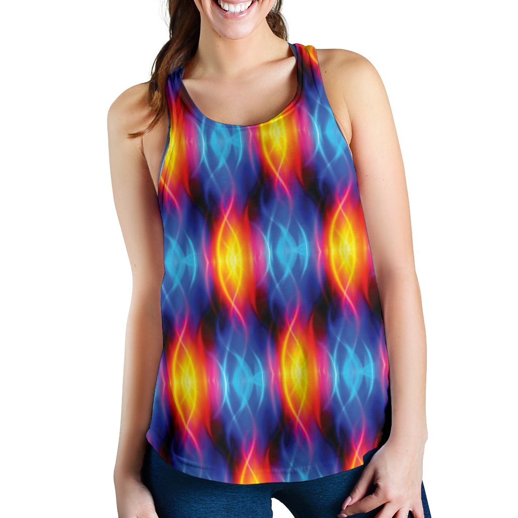 Flame Fire Blue Design Print Women Racerback Tank Top