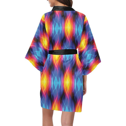 Flame Fire Blue Design Print Women Short Kimono Robe