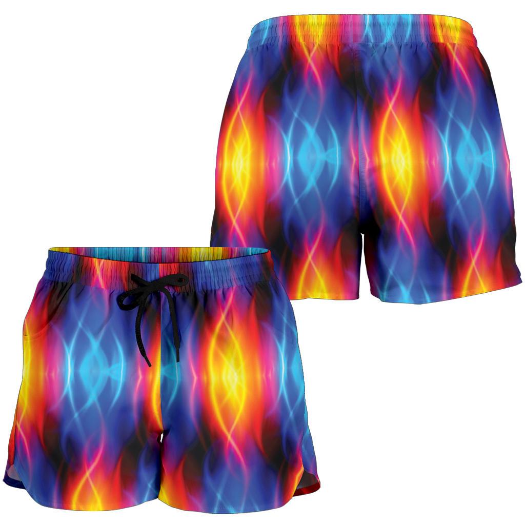 Flame Fire Blue Design Print Women Shorts-JTAMIGO.COM