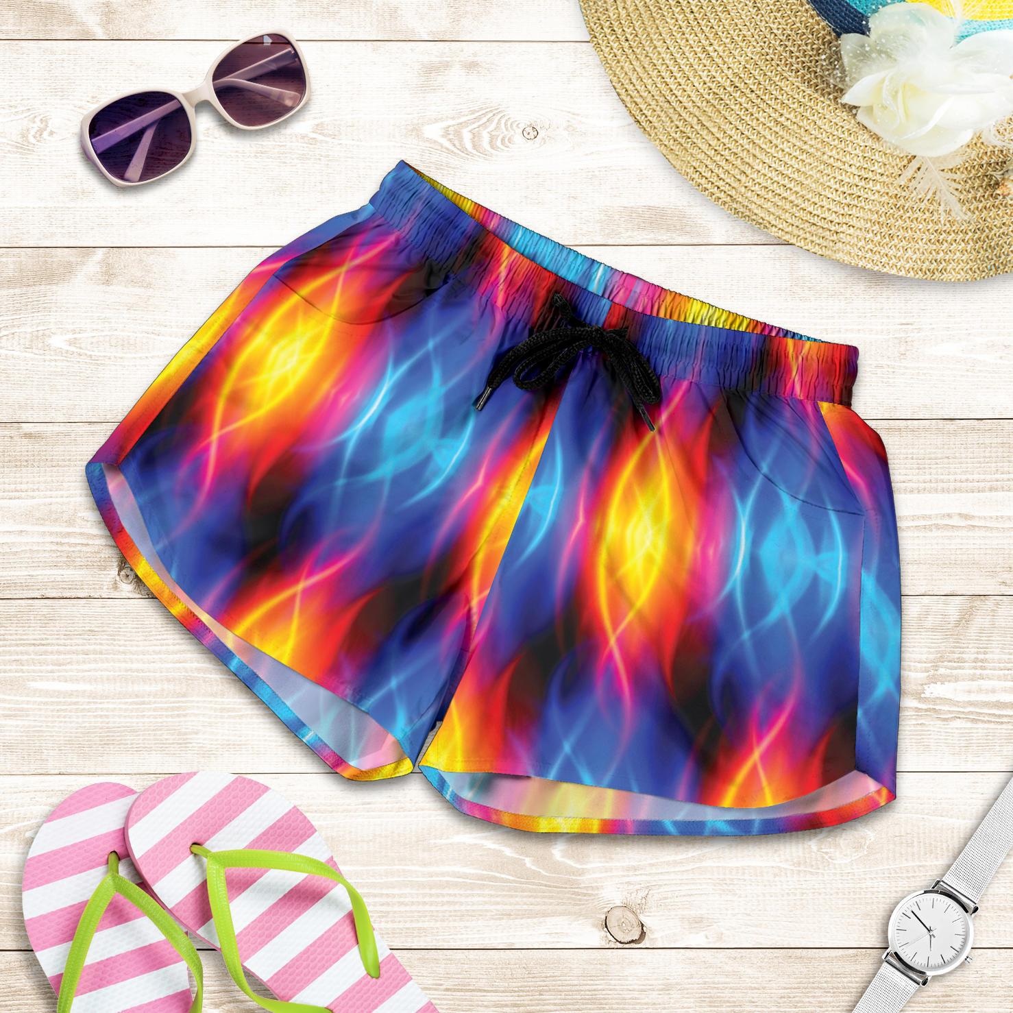 Flame Fire Blue Design Print Women Shorts-JTAMIGO.COM