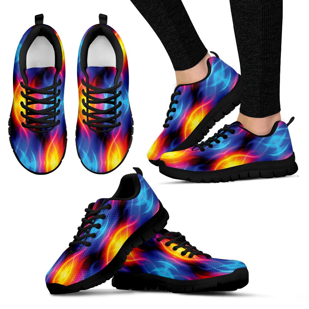 Flame Fire Blue Design Print Women Sneakers Shoes
