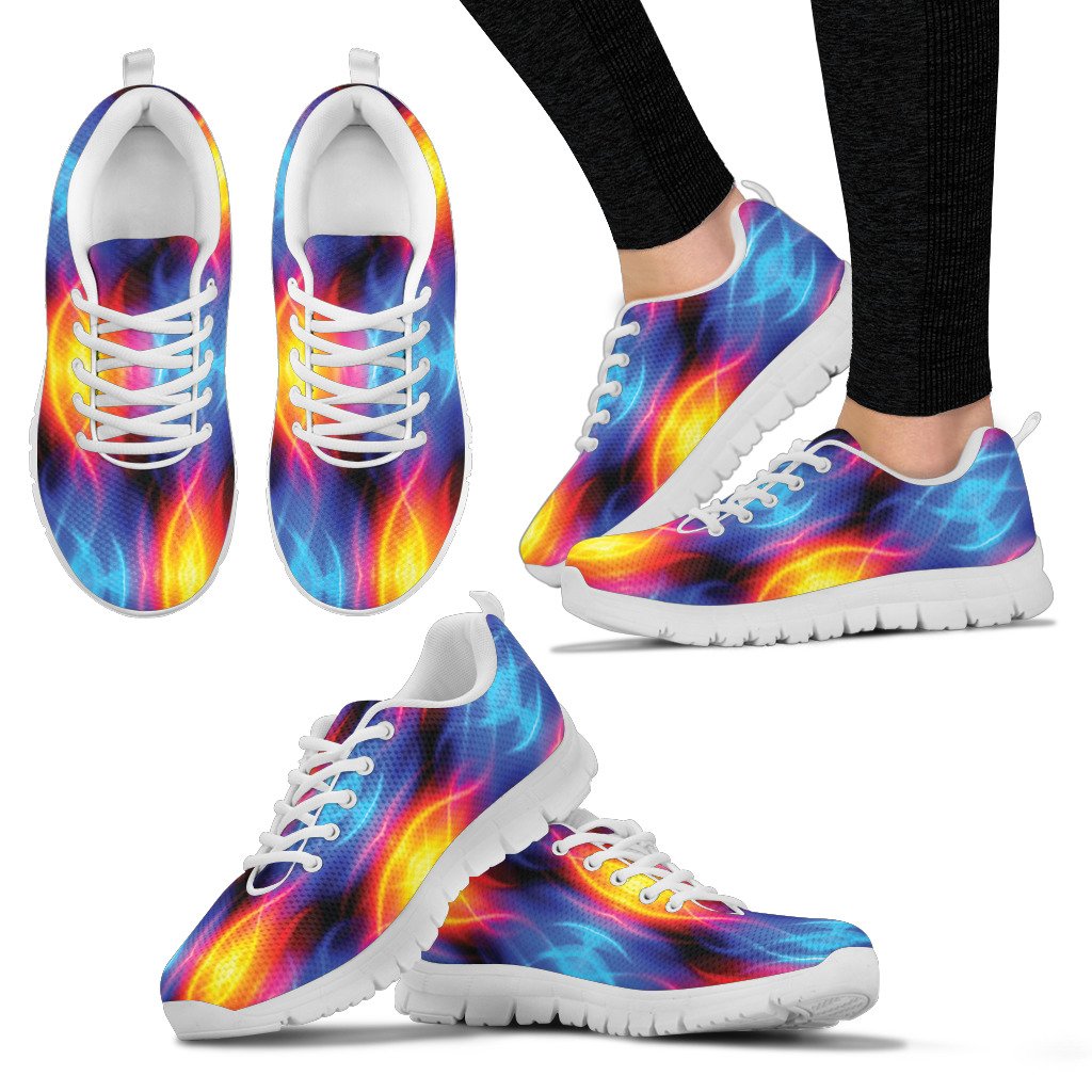 Flame Fire Blue Design Print Women Sneakers Shoes