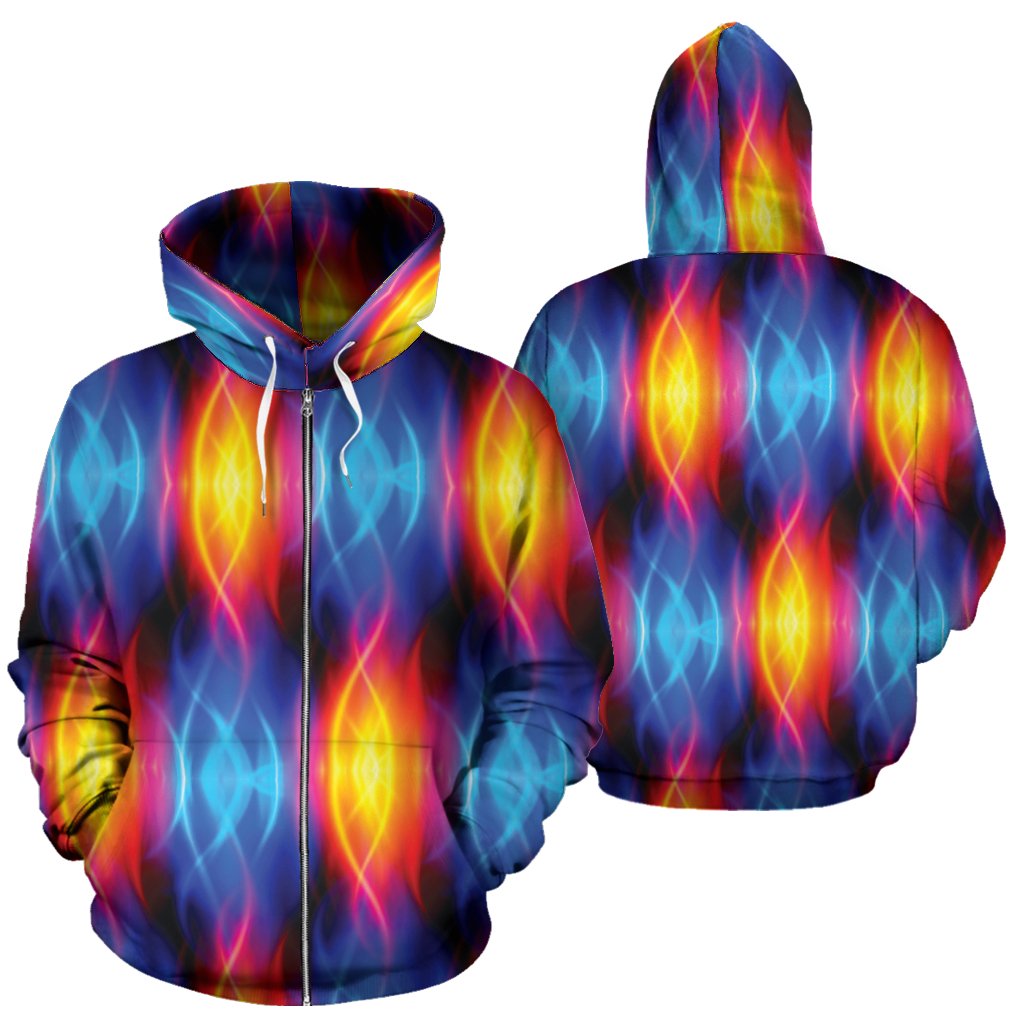 Flame Fire Blue Design Print Zip Up Hoodie