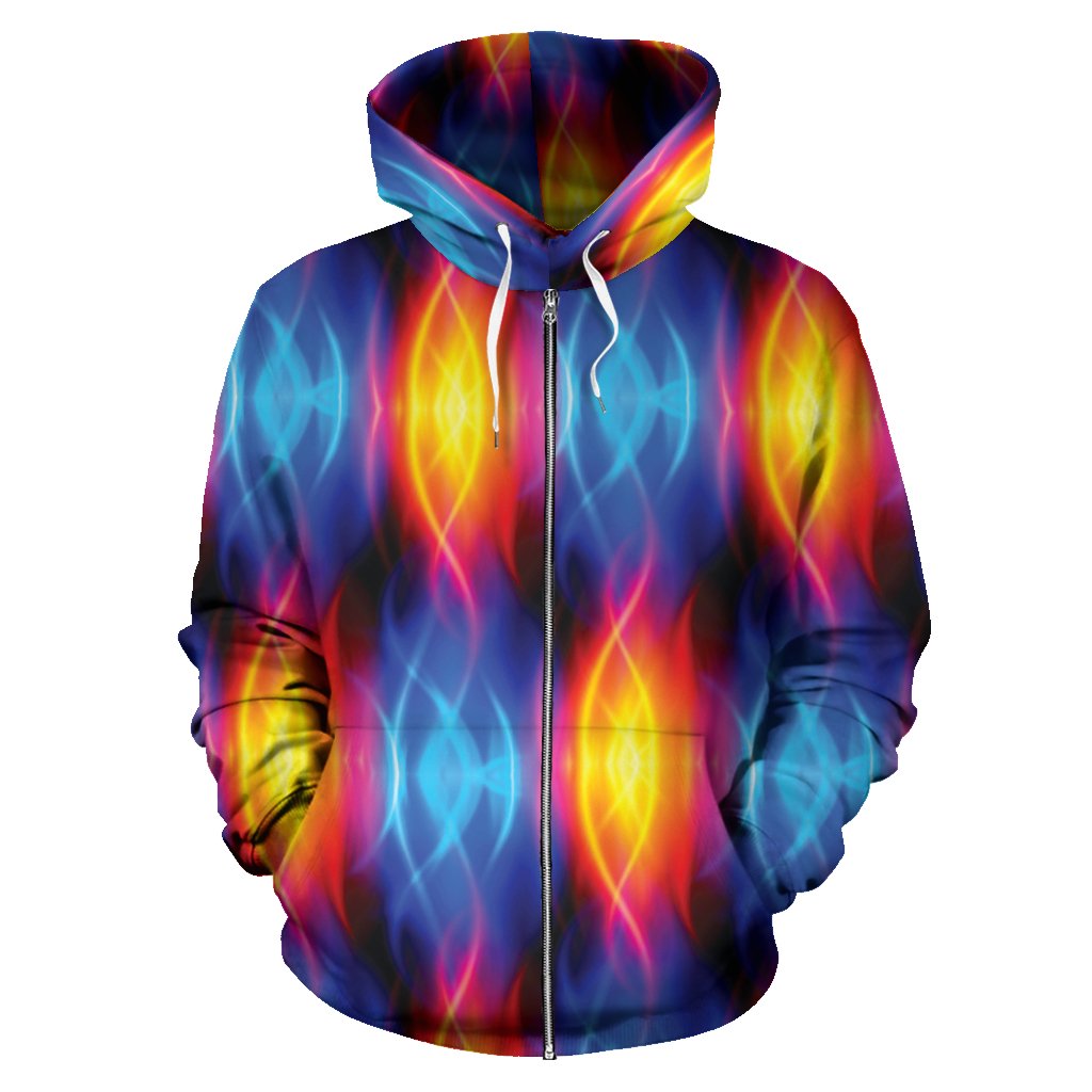 Flame Fire Blue Design Print Zip Up Hoodie