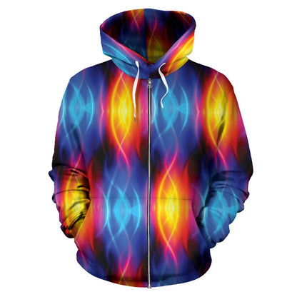 Flame Fire Blue Design Print Zip Up Hoodie