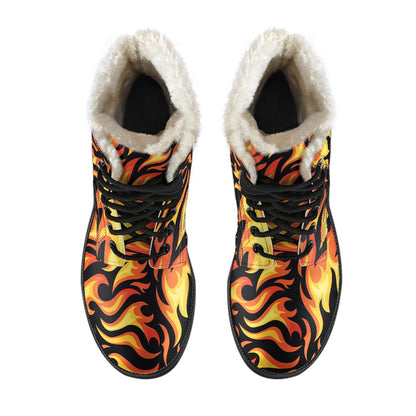 Flame Fire Design Pattern Faux Fur Leather Boots-JTAMIGO.COM