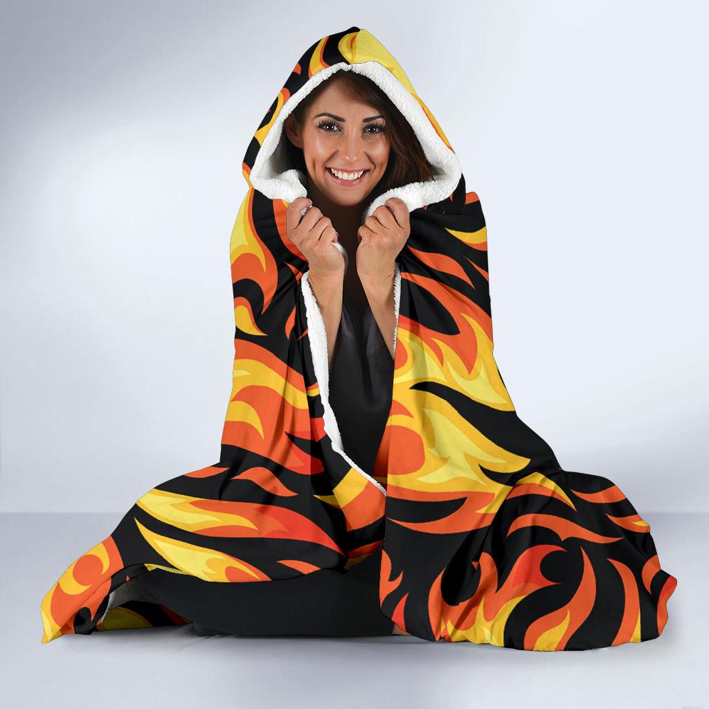 Flame Fire Design Pattern Hooded Blanket-JTAMIGO.COM