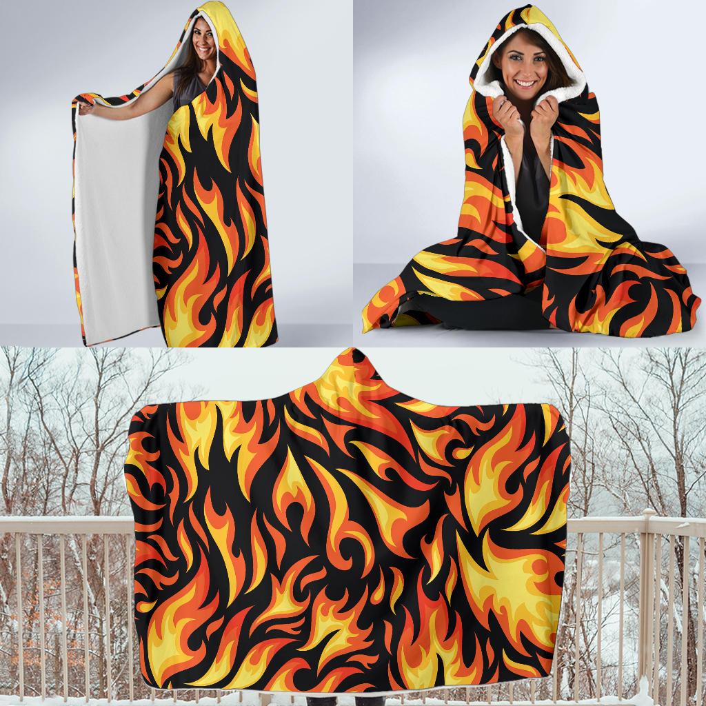 Flame Fire Design Pattern Hooded Blanket-JTAMIGO.COM