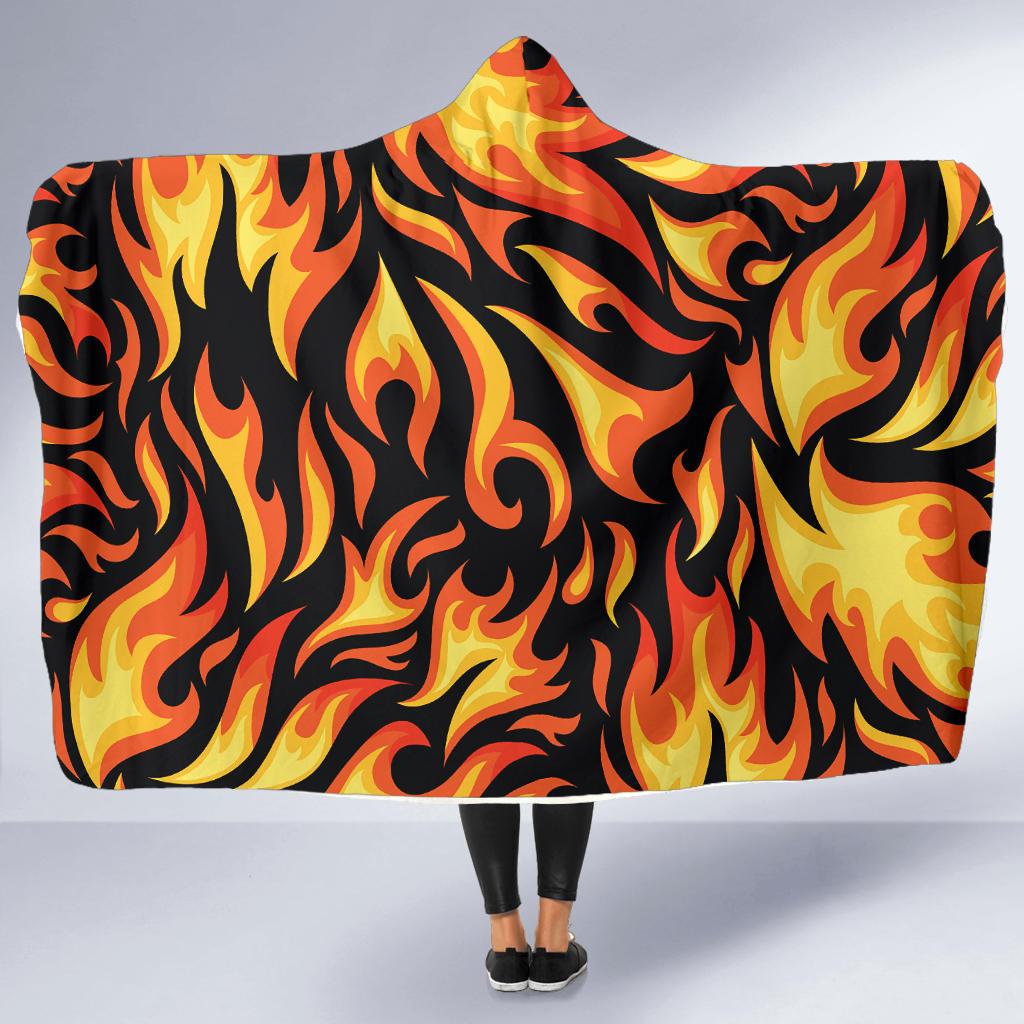 Flame Fire Design Pattern Hooded Blanket-JTAMIGO.COM