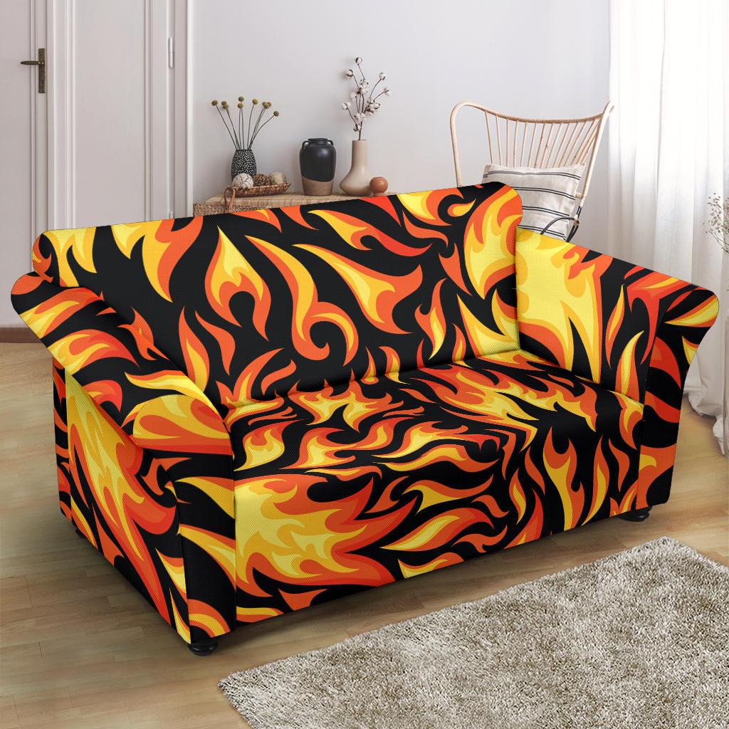 Flame Fire Design Pattern Loveseat Slipcover-JTAMIGO.COM