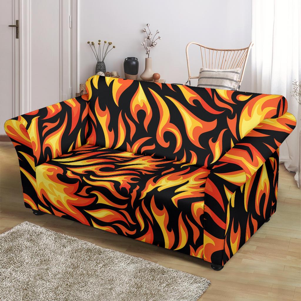 Flame Fire Design Pattern Loveseat Slipcover-JTAMIGO.COM