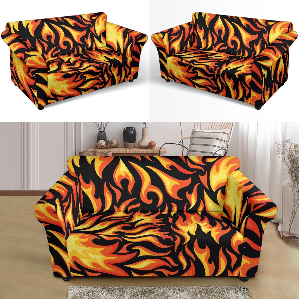 Flame Fire Design Pattern Loveseat Slipcover-JTAMIGO.COM