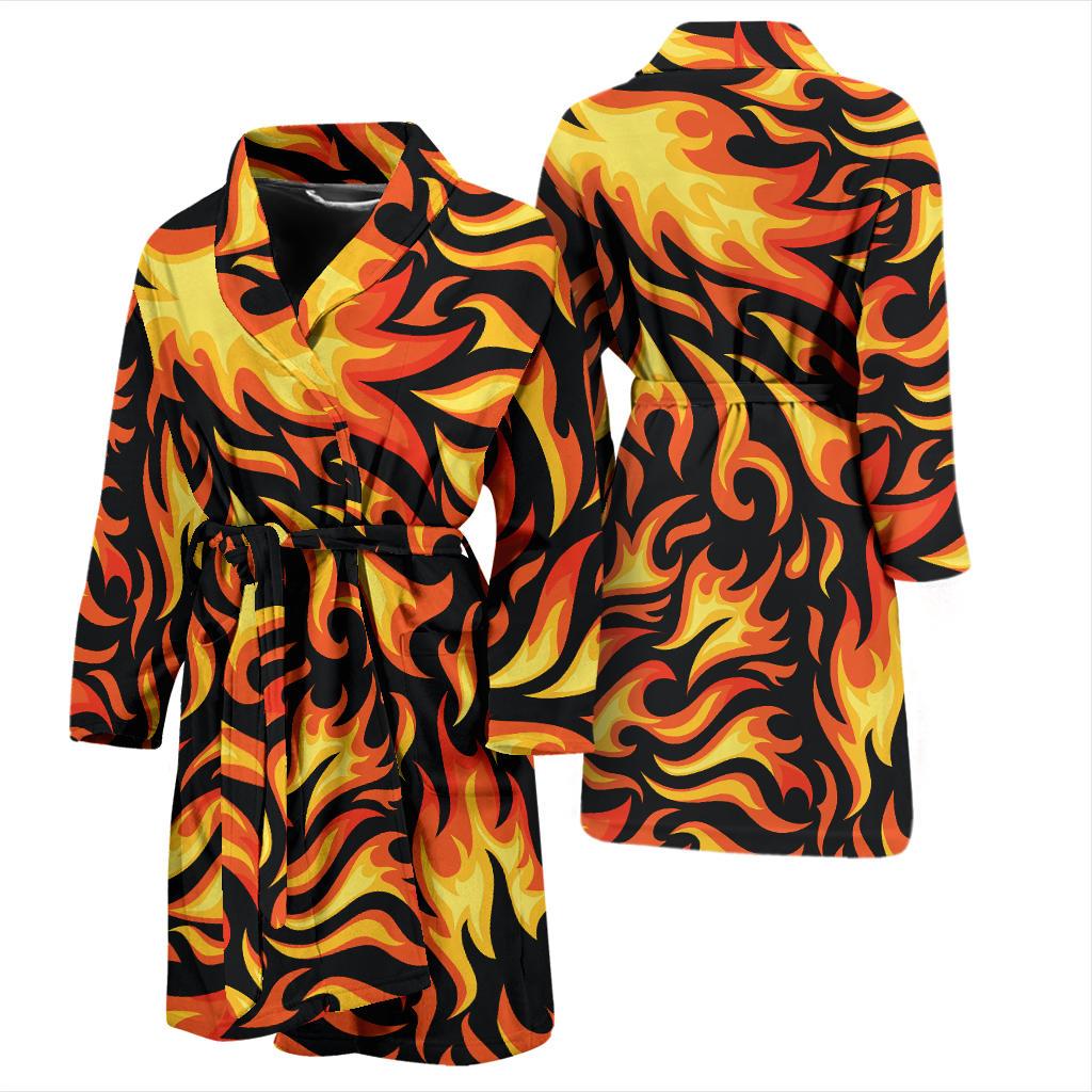 Flame Fire Design Pattern Men Bath Robe-JTAMIGO.COM