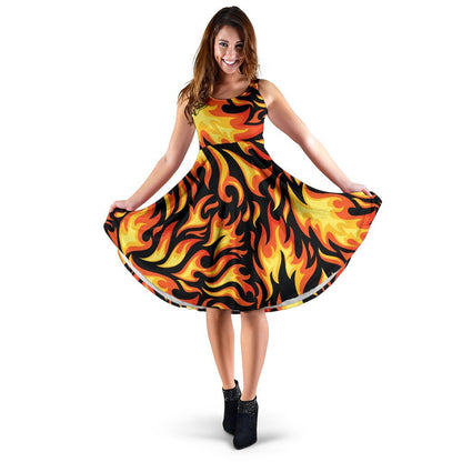 Flame Fire Design Pattern Sleeveless Dress