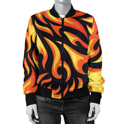 Flame Fire Design Pattern Women Casual Bomber Jacket