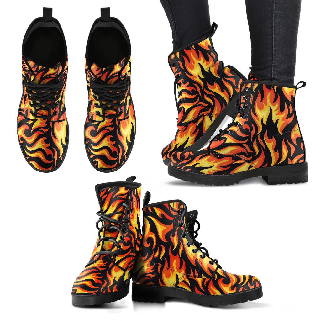 Flame Fire Design Pattern Women Leather Boots-JTAMIGO.COM
