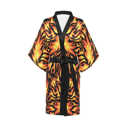 Flame Fire Design Pattern Women Short Kimono Robe