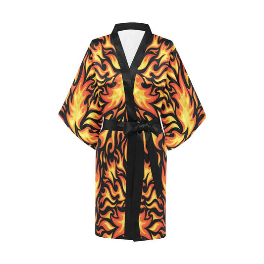 Flame Fire Design Pattern Women Short Kimono Robe