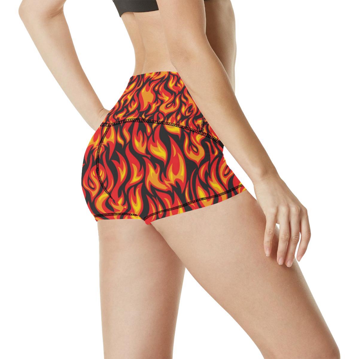Flame Fire Print Pattern High Waisted Spandex Shorts-JTAMIGO.COM
