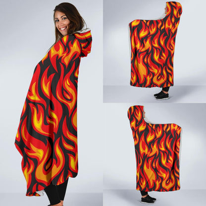 Flame Fire Print Pattern Hooded Blanket-JTAMIGO.COM