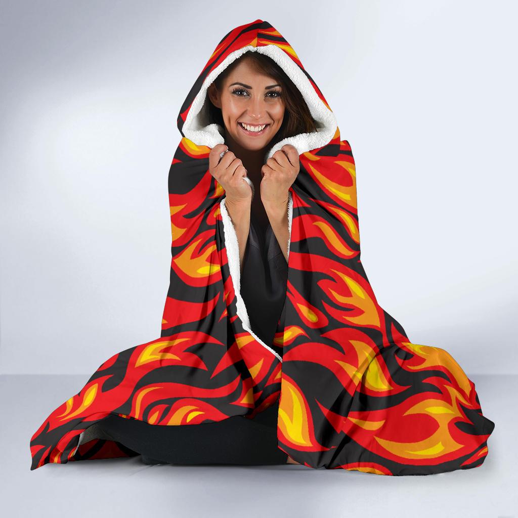 Flame Fire Print Pattern Hooded Blanket-JTAMIGO.COM