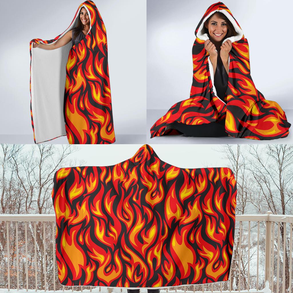 Flame Fire Print Pattern Hooded Blanket-JTAMIGO.COM