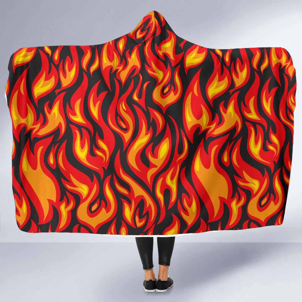 Flame Fire Print Pattern Hooded Blanket-JTAMIGO.COM