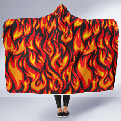 Flame Fire Print Pattern Hooded Blanket-JTAMIGO.COM