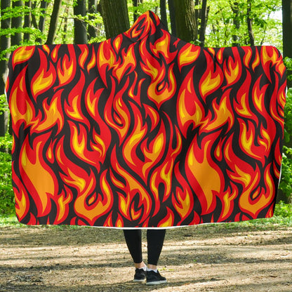 Flame Fire Print Pattern Hooded Blanket-JTAMIGO.COM