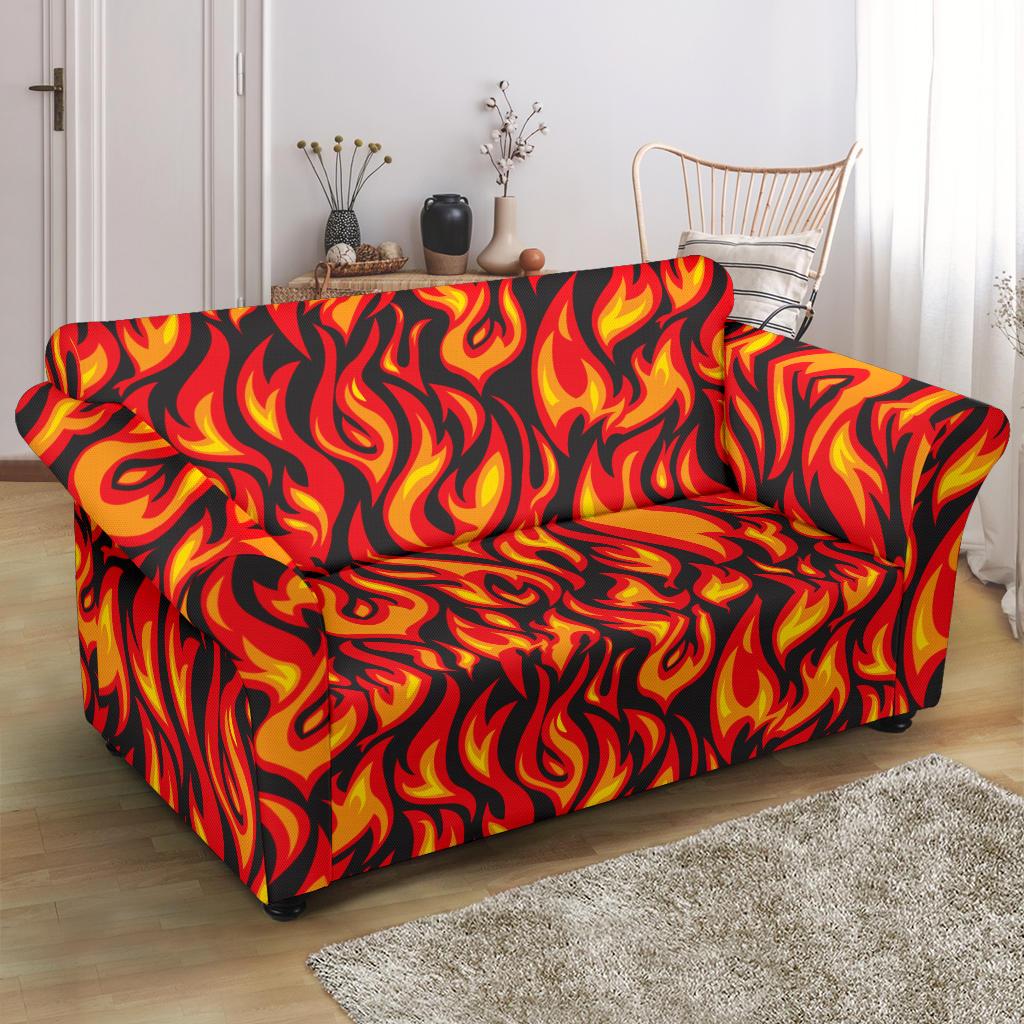 Flame Fire Print Pattern Loveseat Slipcover-JTAMIGO.COM