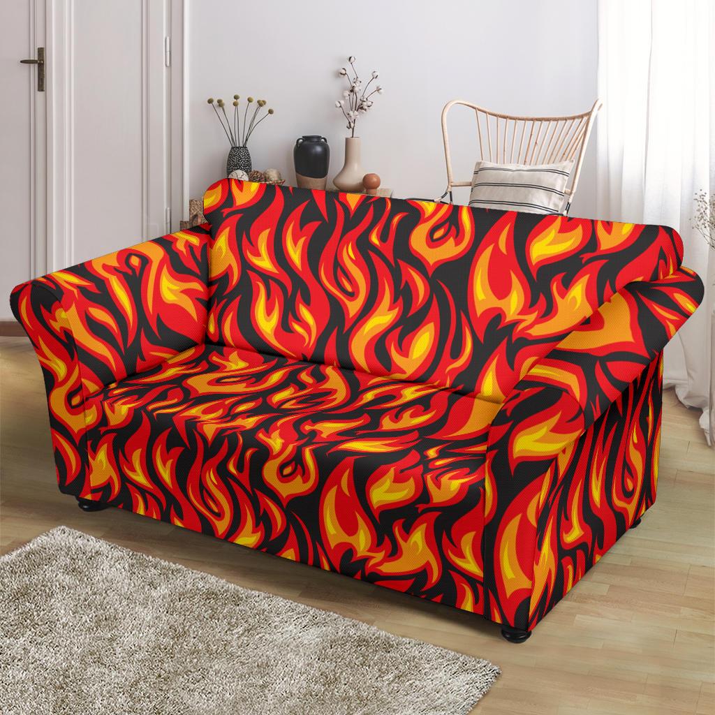 Flame Fire Print Pattern Loveseat Slipcover-JTAMIGO.COM