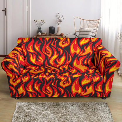 Flame Fire Print Pattern Loveseat Slipcover-JTAMIGO.COM