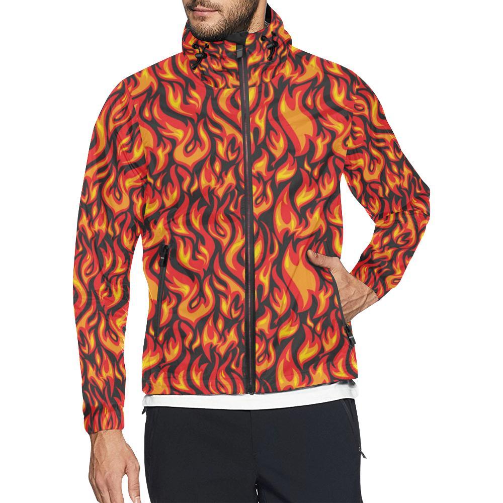 Flame Fire Print Pattern Men Windbreaker Jacket-JTAMIGO.COM