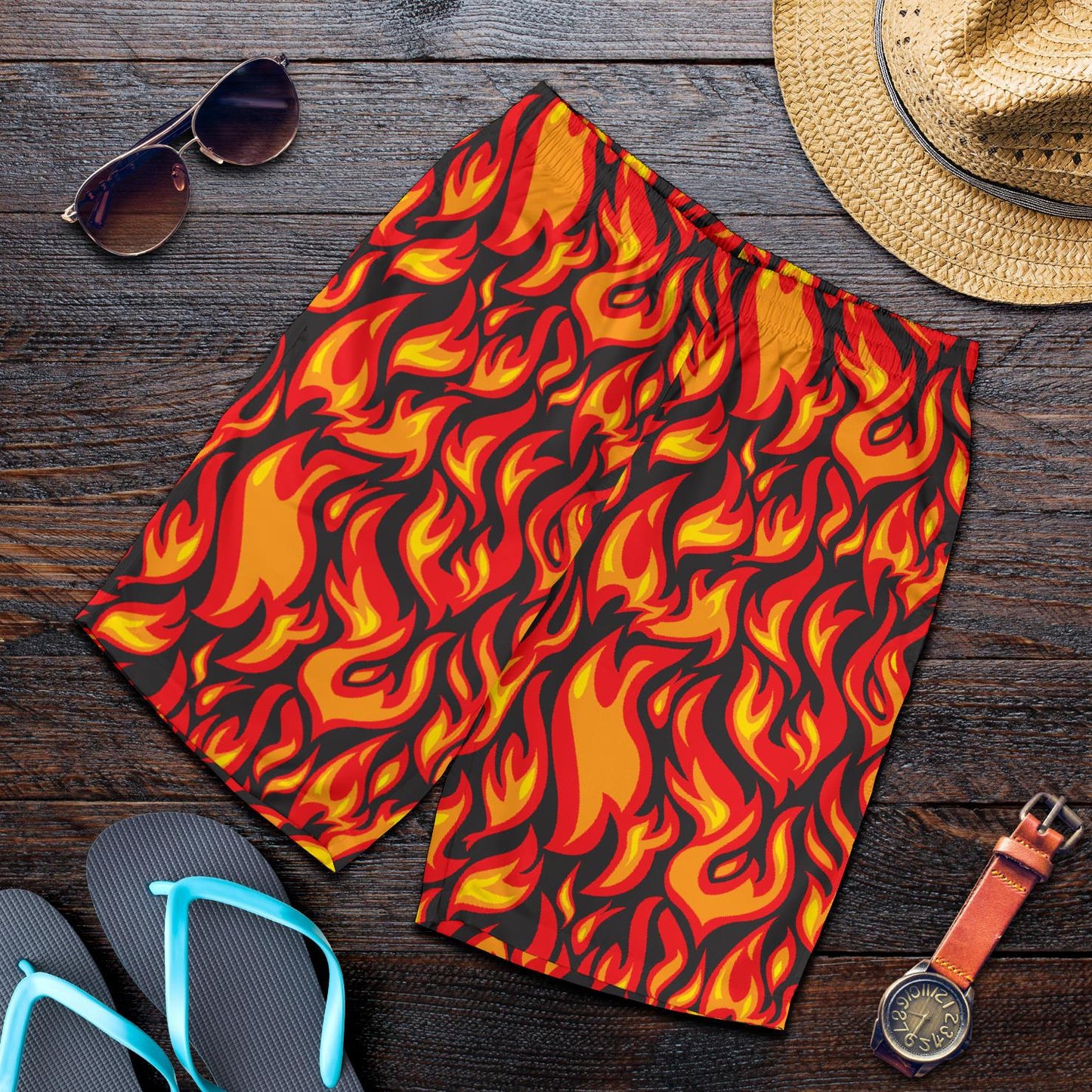 Flame Fire Print Pattern Mens Shorts-JTAMIGO.COM