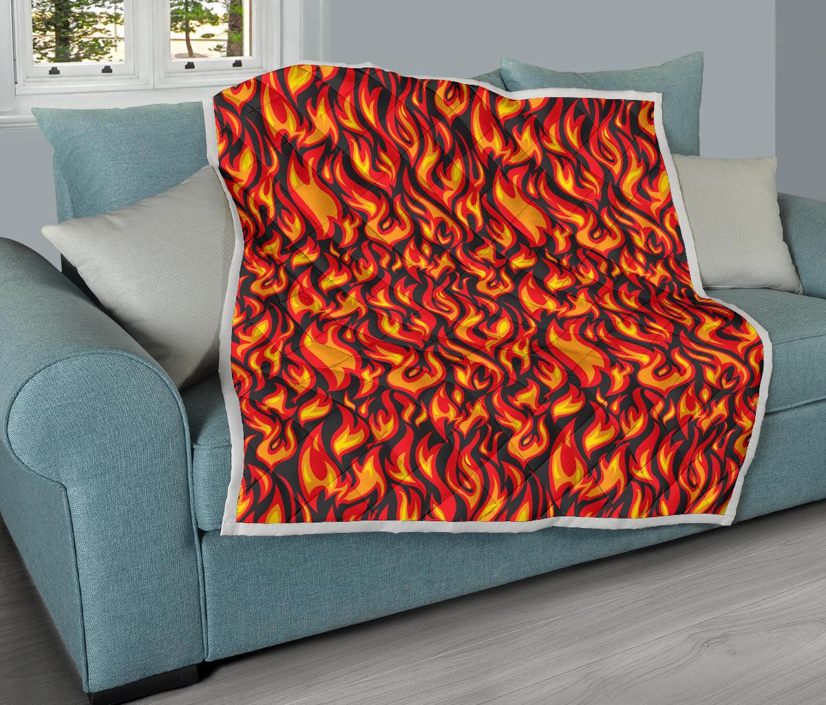 Flame Fire Print Pattern Premium Quilt-JTAMIGO.COM