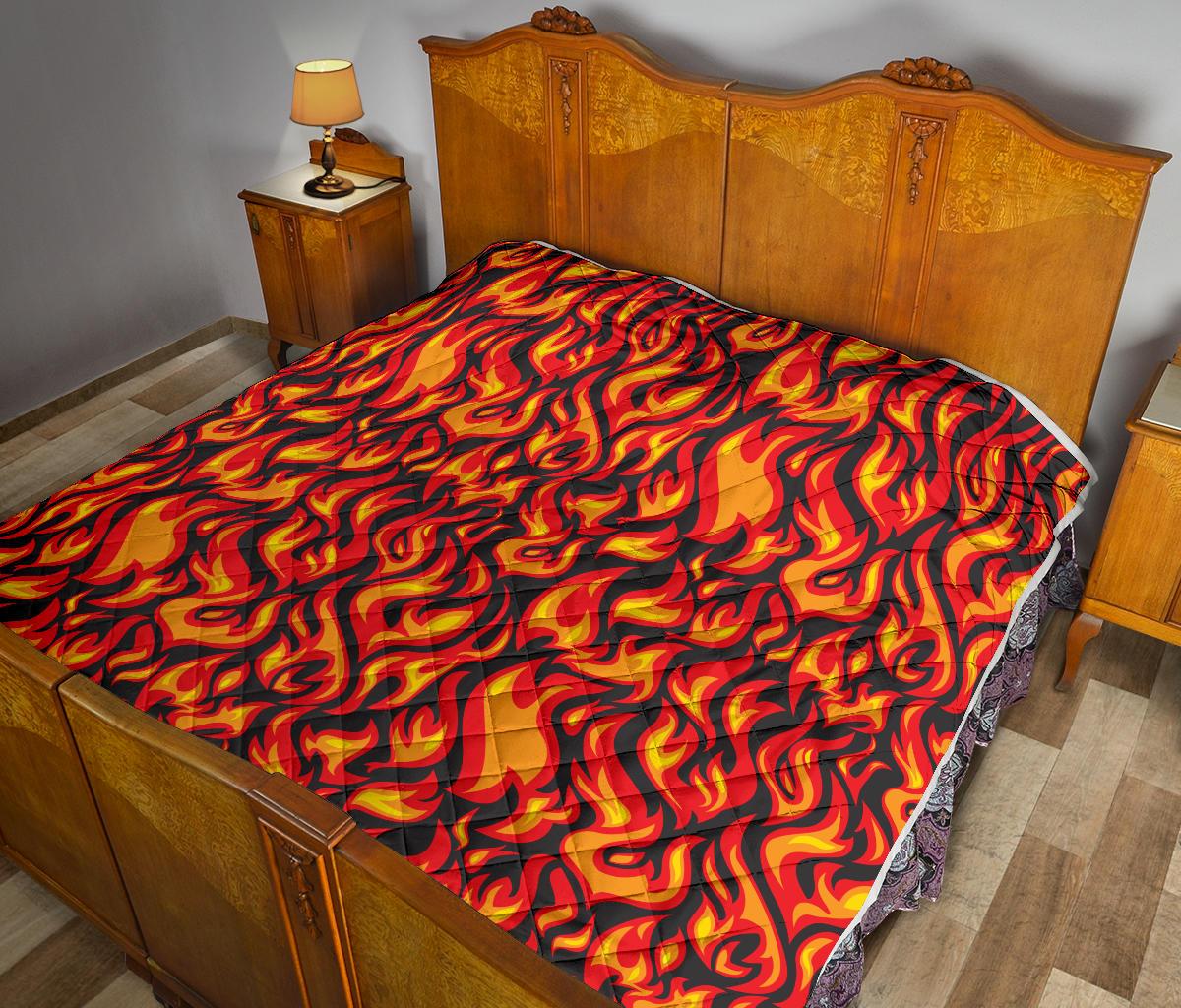 Flame Fire Print Pattern Premium Quilt-JTAMIGO.COM