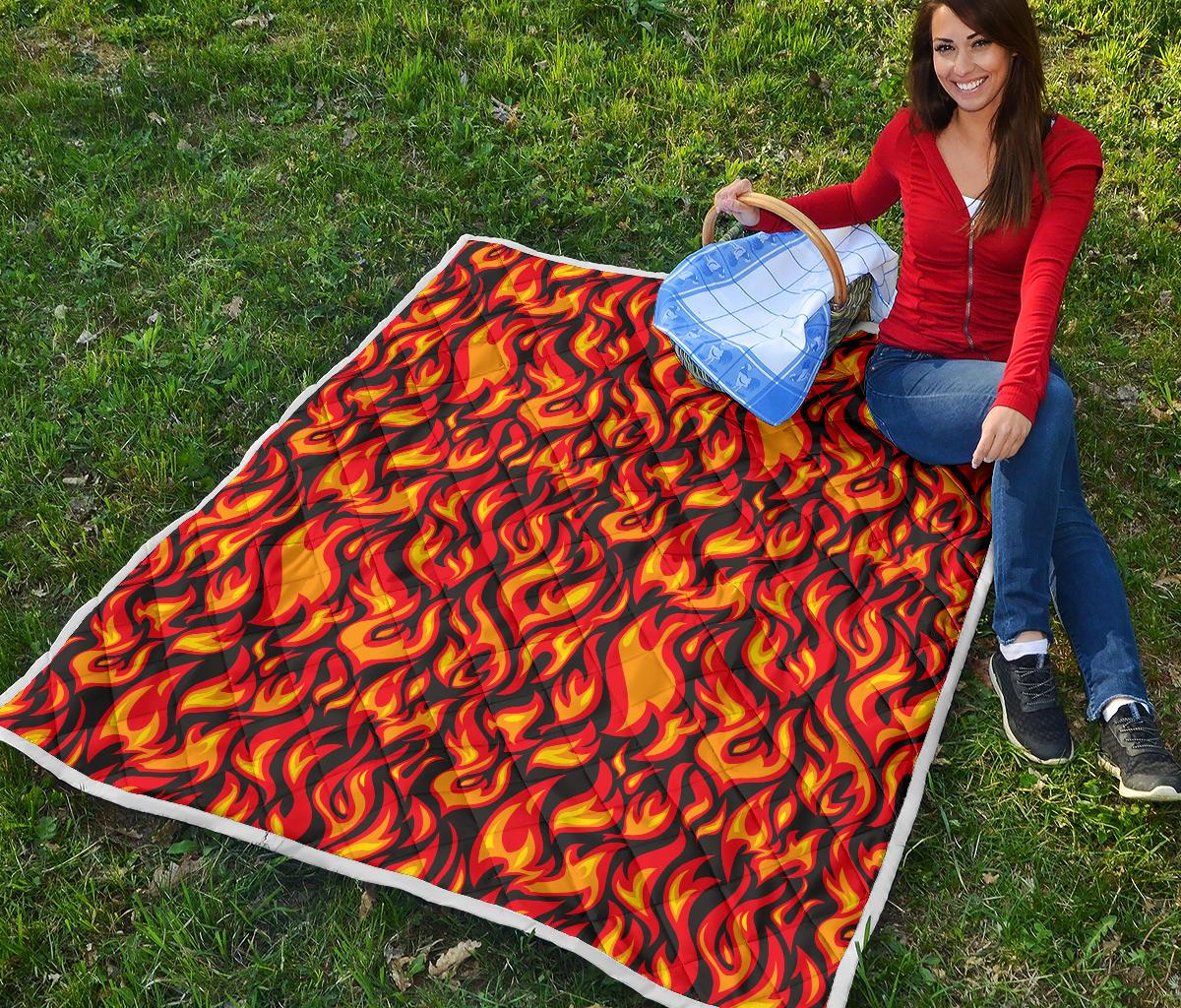 Flame Fire Print Pattern Premium Quilt-JTAMIGO.COM