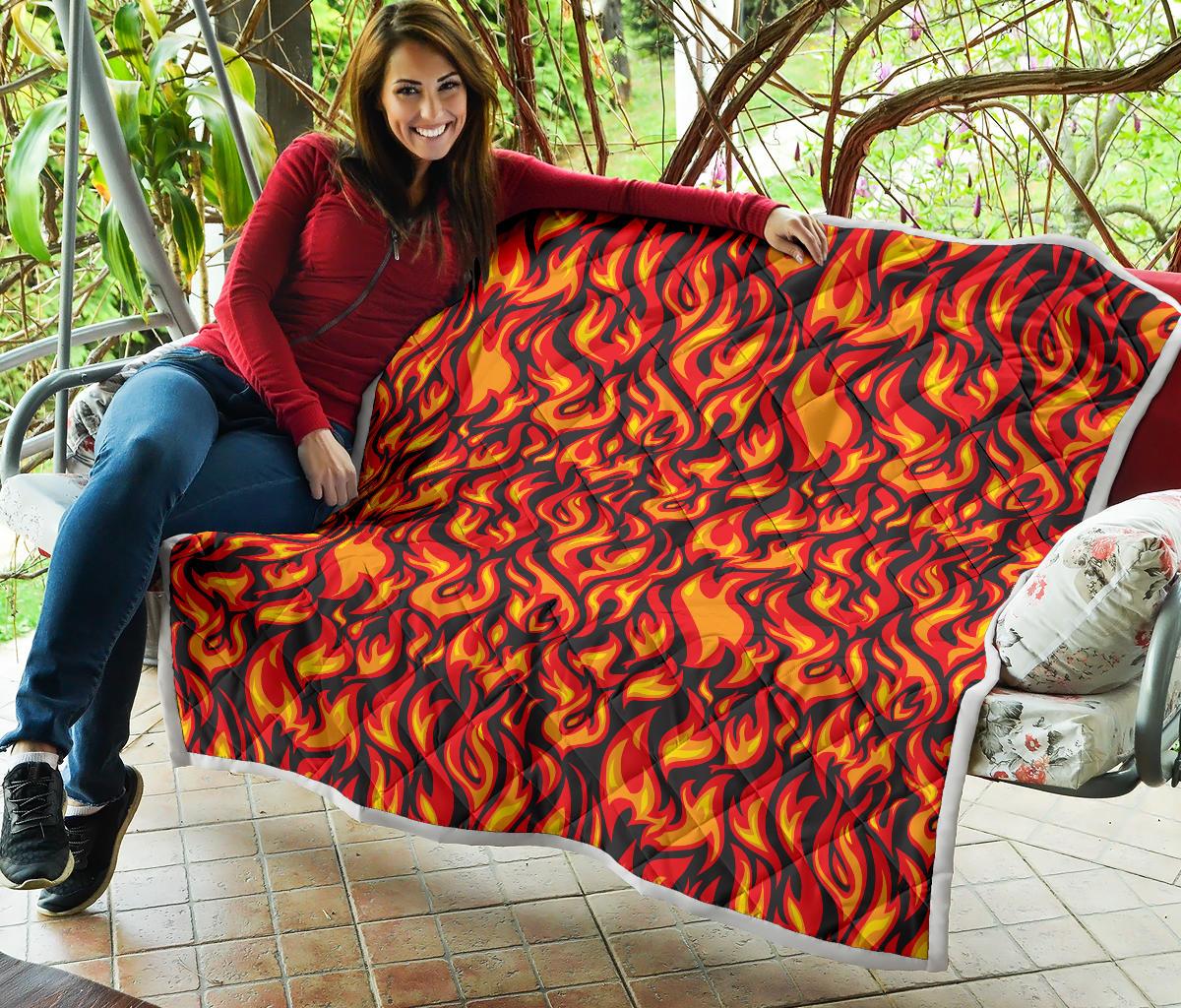 Flame Fire Print Pattern Premium Quilt-JTAMIGO.COM