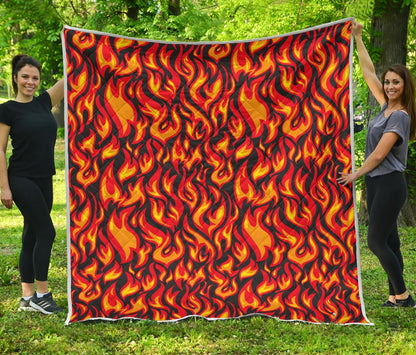 Flame Fire Print Pattern Premium Quilt-JTAMIGO.COM