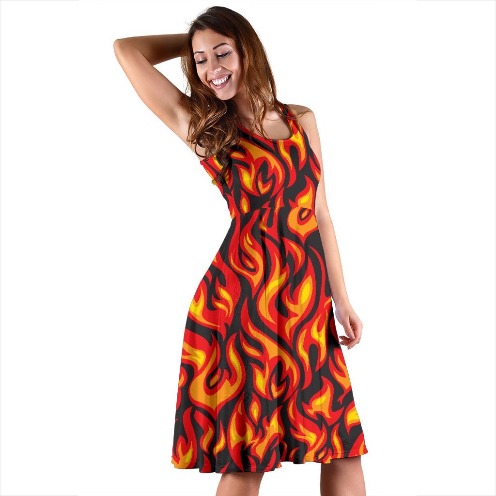 Flame Fire Print Pattern Sleeveless Dress