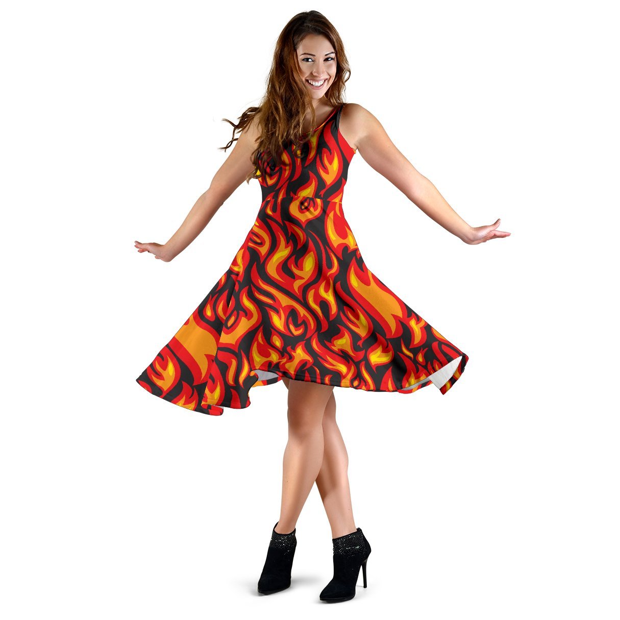 Flame Fire Print Pattern Sleeveless Dress