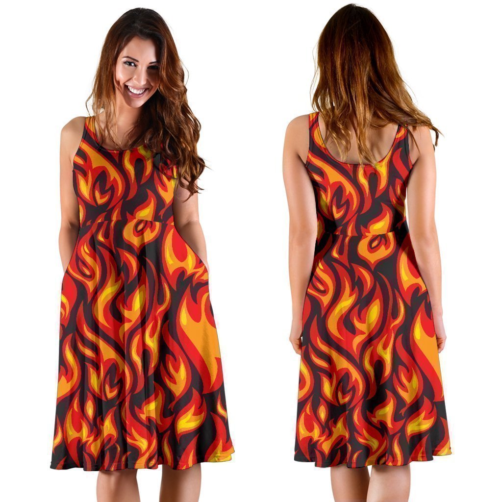 Flame Fire Print Pattern Sleeveless Dress