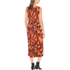 Flame Fire Print Pattern Sleeveless Open Fork Long Dress (Model D08)-JTAMIGO.COM