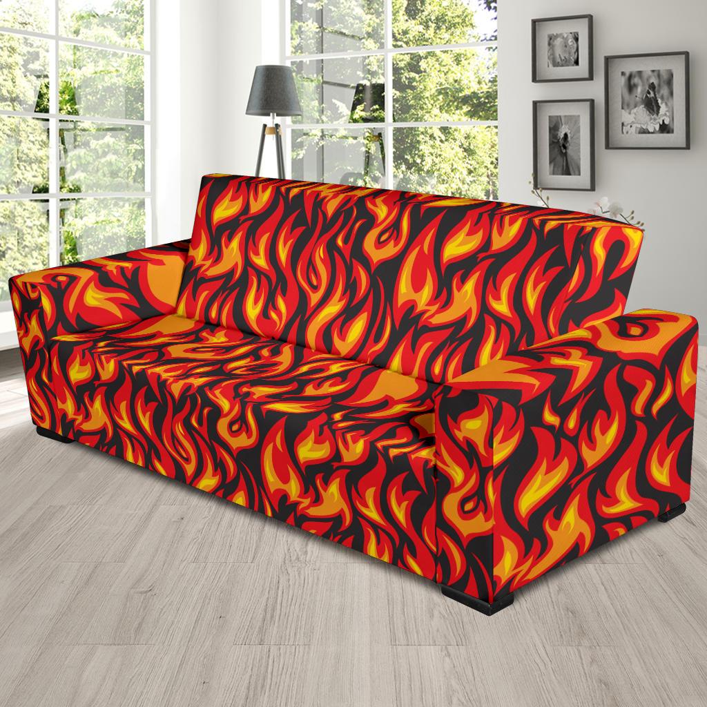 Flame Fire Print Pattern Sofa Slipcover-JTAMIGO.COM