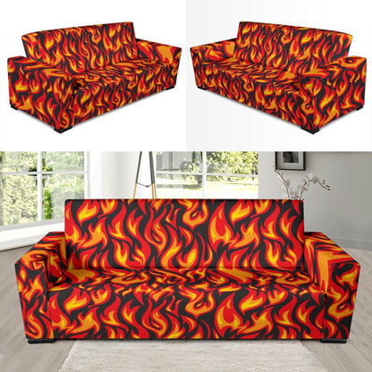 Flame Fire Print Pattern Sofa Slipcover-JTAMIGO.COM