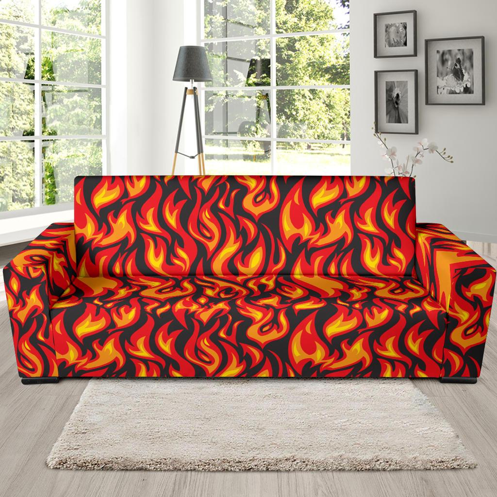 Flame Fire Print Pattern Sofa Slipcover-JTAMIGO.COM